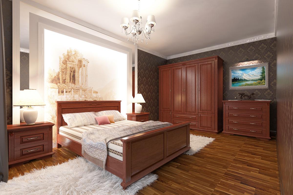 спальня в классическом стиле с темной мебелью